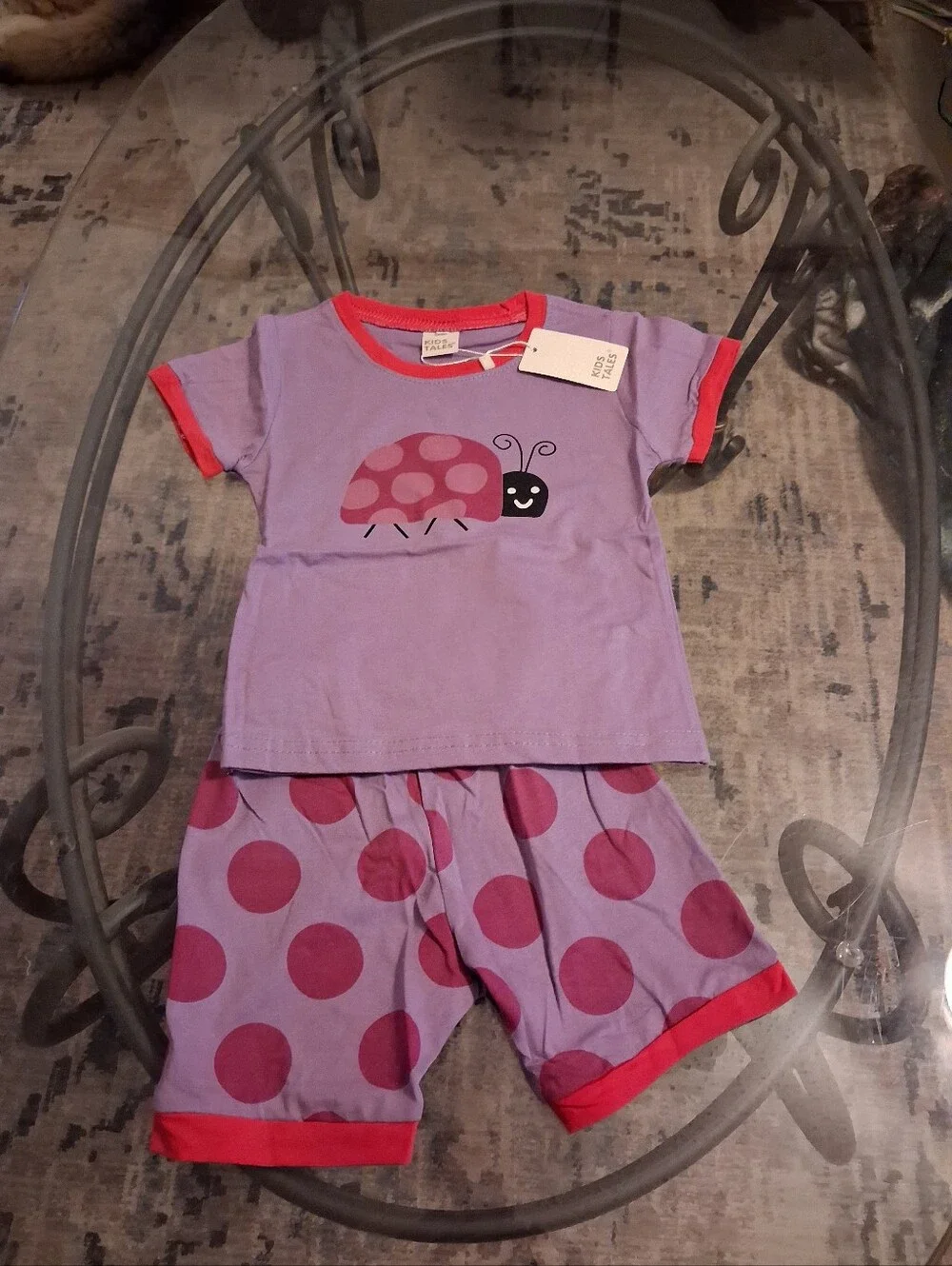 Lilac Kids Ladybug Short Sleeve Pajama Set with Pink Accents